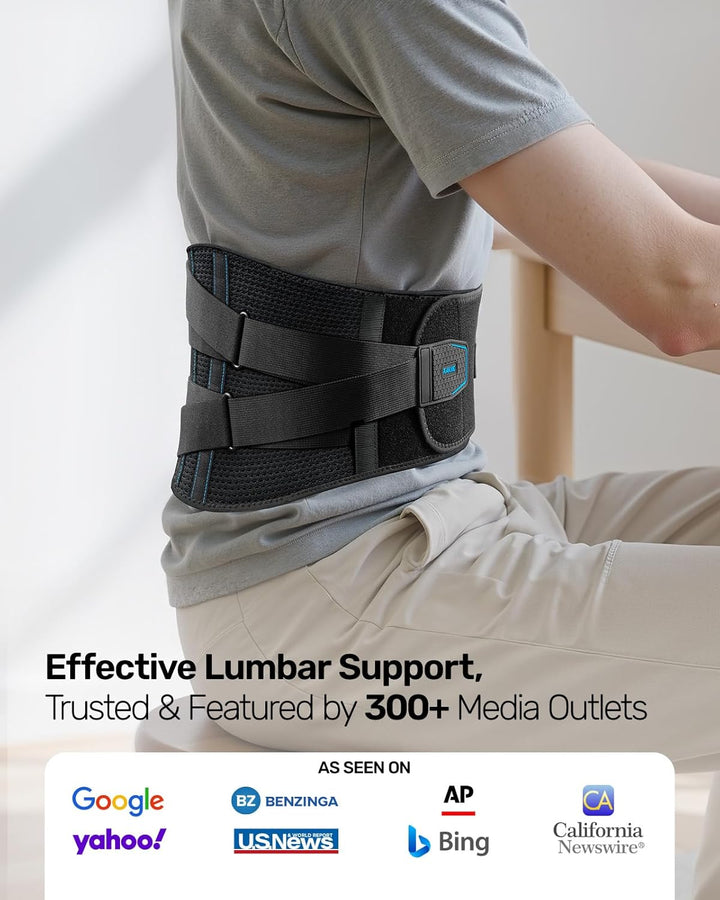 Back Support Belt for Lower Back Pain Relief with 7 Stays, Adjustable Back Brace Support for Work, Heavy Lifting, Lumbar Support Belt for Sciatica Scoliosis (Blue, M)