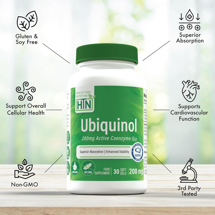 Ubiquinol 200Mg as Kaneka QH Reduced Coq-10 | Stabilized - 3Rd Party Tested | Enhanced Bioavailability | Cardiovascular & Mitochondria Function Support | Non-Gmo by  (Pack of 30)