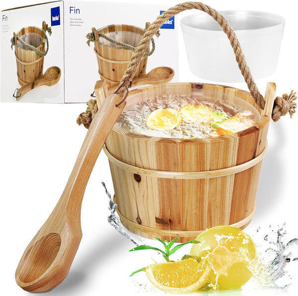 PINENG Sauna Bucket 26 Cm Diameter 21 Cm with Spruce Wooden Ladle