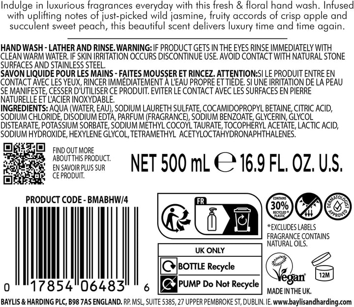 Jasmine and Apple Blossom Anti-Bacterial Hand Wash, 500 Ml (Pack of 3) - Vegan Friendly