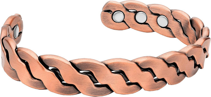 ® Pure Copper Magnetic Bracelet - Magnetic Copper Bracelets for Men - Adjustable Cuff + Gift Box (Twisted Copper)