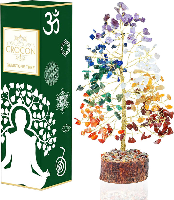 7 Chakra Healing Crystal Tree of Life Handmade Feng Shui Crystal Tree for Good Luck Positive Energy Wealth Reiki Healing Gifts for Women and Mum Birthday Home Decor & House Warming Gift