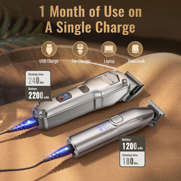 Jack&Rose Hair Clippers Men and Trimmers Set, IPX7 Waterproof Cordless Hair Clippers for Men Haircut, Electric Barber Clippers Set T-Blade Hair Trimmer USB Rechargeable