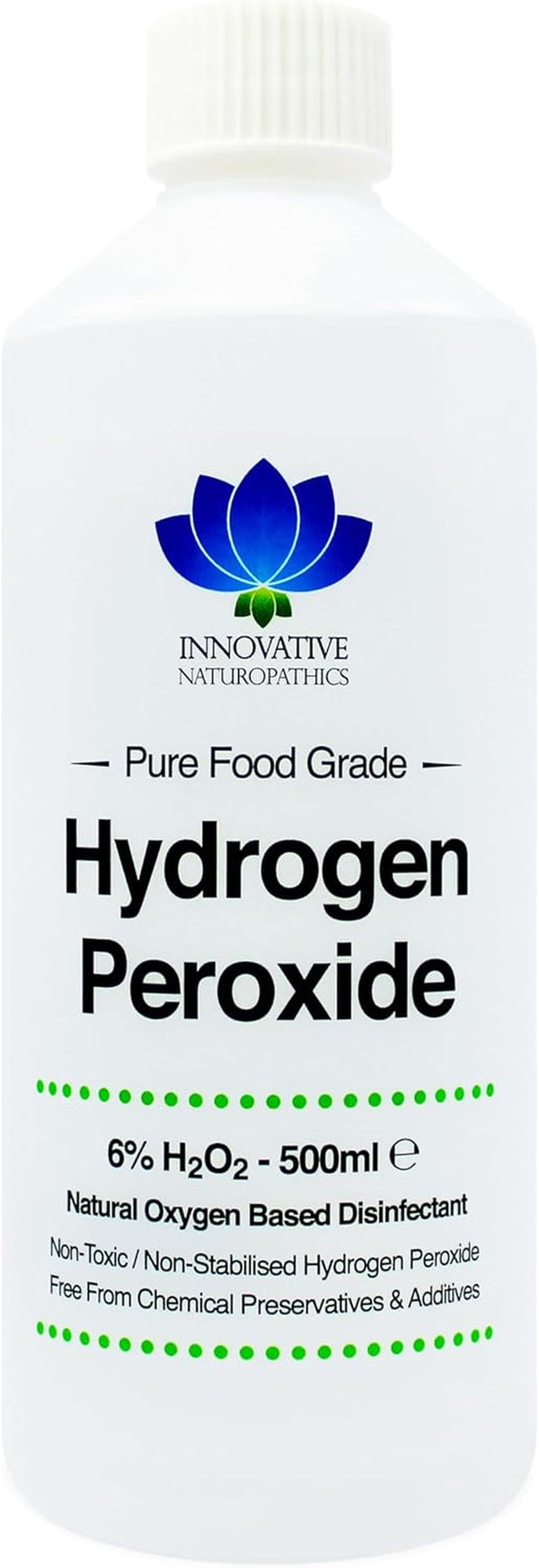 Food Grade Hydrogen Peroxide - Purest Grade 6% - 500Ml - Unstabilized and Additive Free - 20 Vols