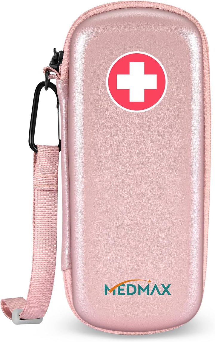 Epipen Medical Carrying Case, Hard Shell EVA Shock Absorption Travel Medication Organizer Bag Emergency Medical Pouch Holds 2 Epipens, Asthma Inhaler, Auvi-Q, Allergy Supplies, (*Red)
