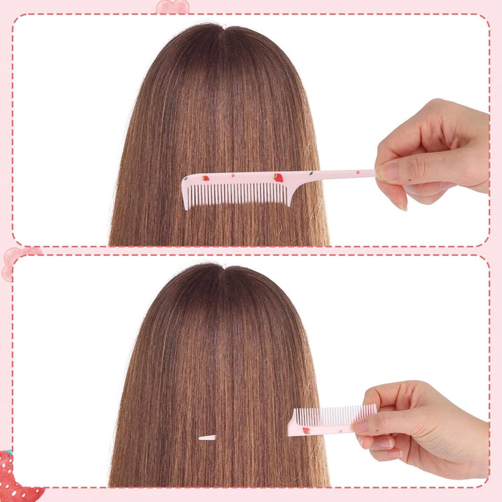 4Pcs Cute Hair Comb Set, Strawberry & Ice Cream Kids Toddler Baby Comb Fine Tooth & Rat Tail Combs Small Tiny Mini Miniature Plastic Hair Brush for Women Girls Kids All Types