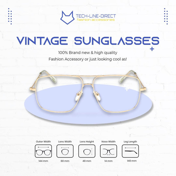 TECH-LINE-DIRECT Vintage 2019 Gold Metal Frame Eyeglasses Mens Womens Sun Glasses Retro Square Optical Lens Eyewear Nerd Clear Lens Glasses