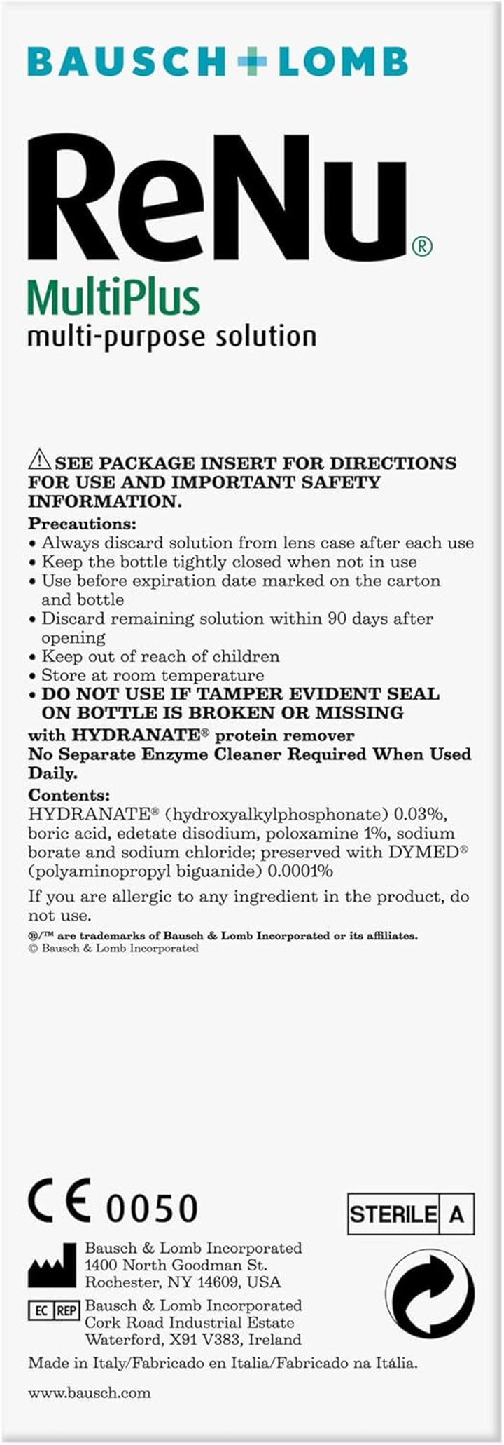 Multiplus Multi-Purpose Contact Lens Solution, 4 X 240 Ml for Soft Contact Lenses, Moisturise, Remove Protein, Clean, Disinfect, Lubricate, Rinse and Store Your Lenses, Lens Case Included