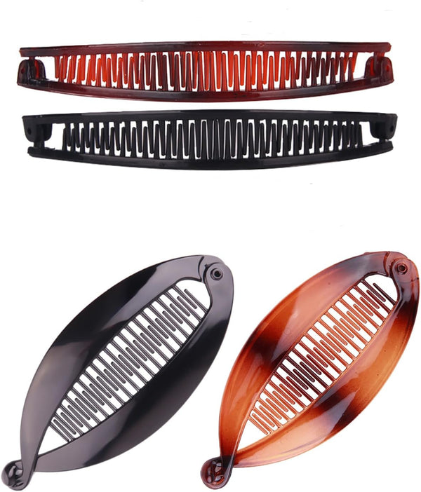 4 Pcs Banana Hair Clips for Fine Hair and Thick Hair, Fishtail Small Banana Hair Clip,For Women Bananas Clip Double Comb Long Hair Clips Ponytail Hair Comb Bananas