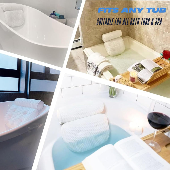 ®Bath Pillow - Extra Thick and Soft with Strong Suction Cups, Bath Pillow for Head and Neck with 3D Air Mesh Quality Comfort & Built-In Hook for Easy Drying & Storage (White)