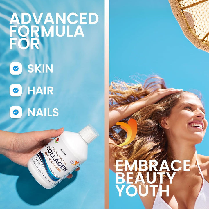 - 12,500 Mg Hydrolyzed Marine Collagen & Gold Retinol Liquid Supplement - 500 Ml Pack, 20 Day Supply | Pure Peptide & Hyaluronic Acid for Healthy Hair, Skin, Nails & Joints I Sugar-Free