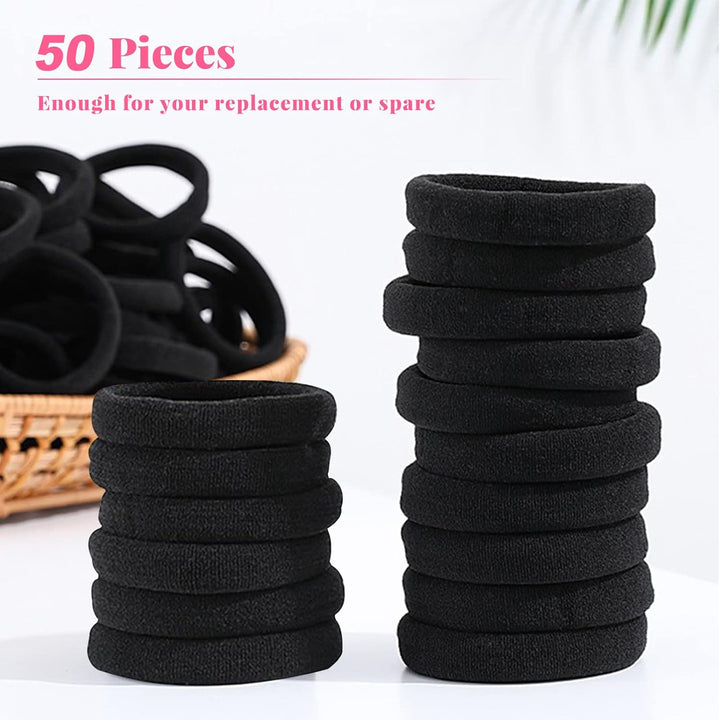 Elastic Hair Bands, 50 Pcs Hair Ties Hair Bobbles Ponytail Holder Headbands, 8 Mm Soft Seamless Hairbands, No Metal Hair Bobbles Elastic Hair Bands for Women Men Girls Kids (Black)