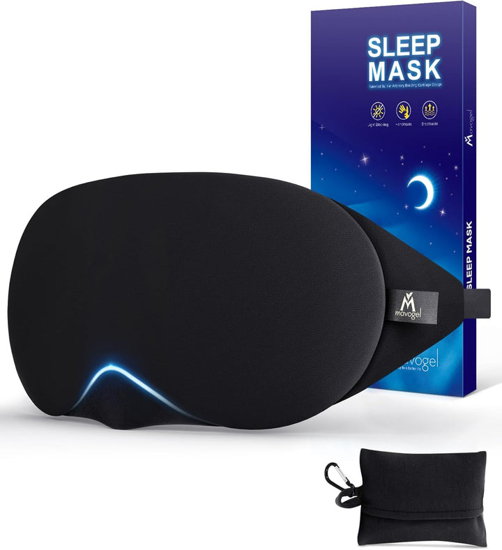 Cotton Sleep Eye Mask - Updated Design Light Blocking with Adjustable Nose Bridge, Soft and Comfortable Night Eye Mask for Men Women, Eye Blinder for Shift Work, Includes Travel Pouch, Black