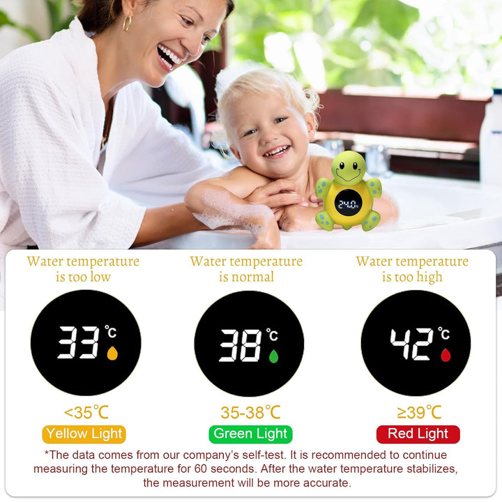 Baby Bath Thermometer, Cartoon Tortoise Shape LED Newborn Water Thermometer with Automatic Induction Switch, High-Precision Smart Digital Room Temperature Thermometer