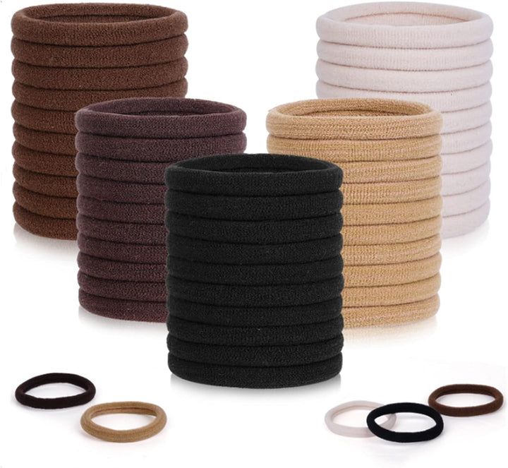 Elastic Hair Ties, 50 Pcs Thick Seamless Hair Bands No Damage Soft Ponytail Holders Hair Bobbles for Girls Women, Neutral