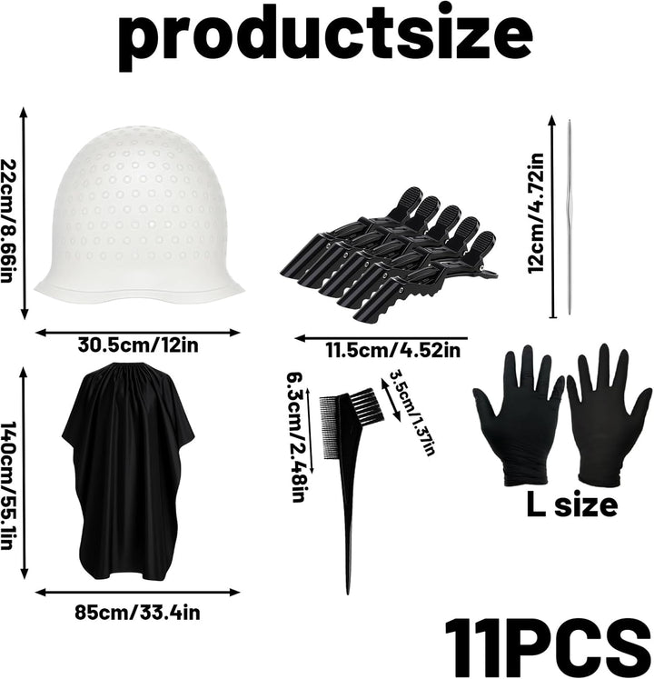 Highlighting Cap, 11-Piece Hair Highlighting Cap and Hook Kit, Professional Salon-Grade Hair Dye Cap for DIY Home Hair Styling, Includes Comb Brush, Gloves, Clips, and Protective Cape