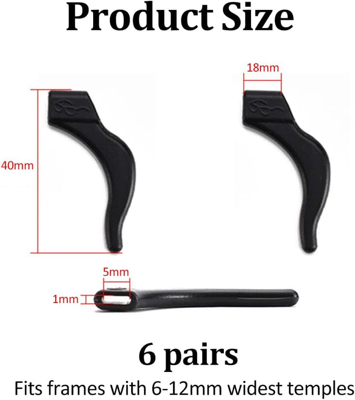 12 Pairs anti Slip Glasses Grips, Universal Ear Hooks, Glasses Grips behind Ears, Eyeglasses Temple Cover Ear, Silicone Slip Stop, Sport Glasses Holder, for Sunglasses, Reading Glasses