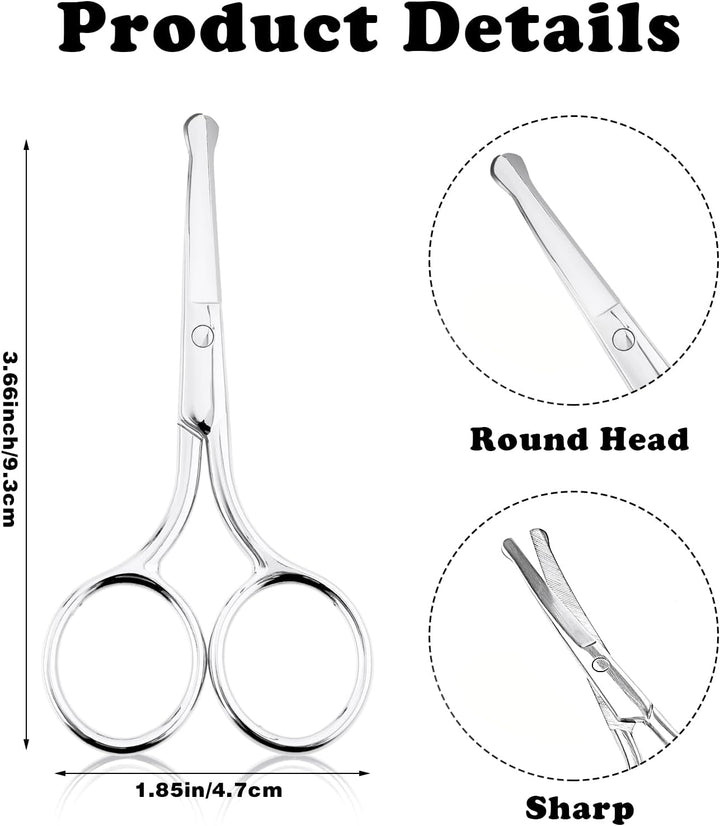 2PCS Professional Grooming Scissors for Personal Care, Hair Cutting and Eyebrow Trimming, Nose Trimmer and Facial Hair Removal, round Tip Design Stainless Steel Scissors (Silver)
