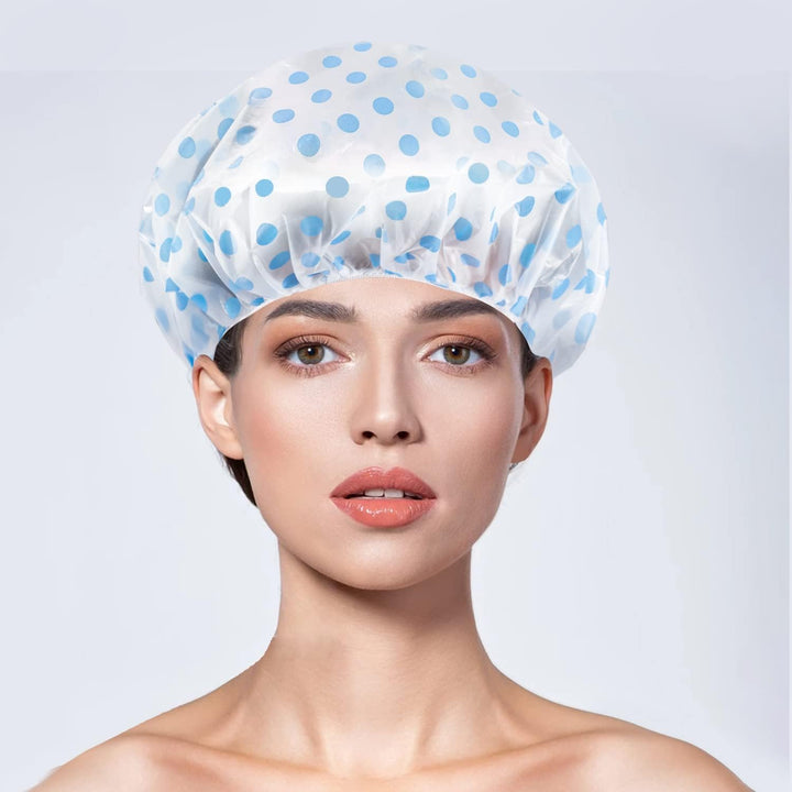 6 Pcs  Shower Caps for Women Uk,Waterproof and Reusable Bath Cap,28Cm Width with Elastic Band, Large Plastic Long Hair Eco Cap.