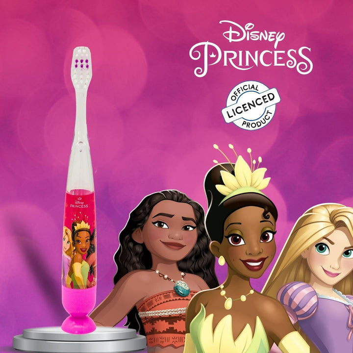 Disney Princess Flashing Toothbrush for Kids with 2 Minute Flashing Light, Comfortable Handle Grip, Soft Rounded Bristles and Suction Cup for Upright Storage for Children Ages 3+