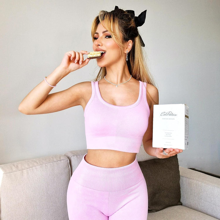 Vanilla Protein Wafers - 5X 2-Wafer Packs - High Protein, Low Sugar, 6000Mg Collagen, 166 Kcal, High Fibre - Fitness Snack for Women - Skin, Joint & Nail Support, Healthytreat