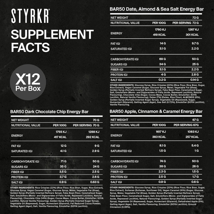 Energy Bars by  - Pack of 12 Rice Bars for Cycling & Running - Mixed Flavours Pack - Approved by Endurance Athletes - 50G of Carbs via Advanced Dual-Carb Formulation - Bar50-12X Pack