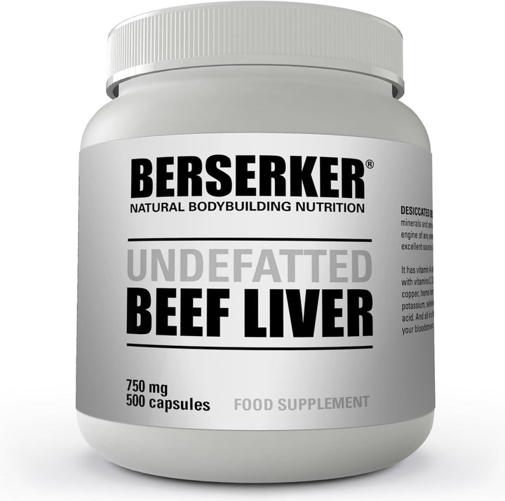 Berserker Desiccated Beef Liver Supplement 750Mg per Capsule 120 Capsules, Un-Defatted to Provide Full Absorption of Naturally Occurring Vitamins and Minerals Found in Beef Liver | Made in the UK