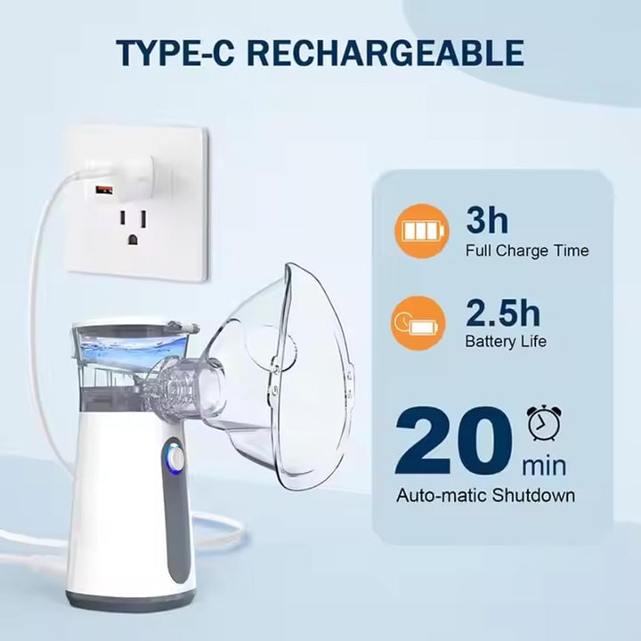 Portable Nebuliser Machine for Adults and Kids Rechargeable Mesh Nebulizer with LED Display 3 Modes Quiet Steam Inhaler Inhalator for Breathing Home and Travel Use