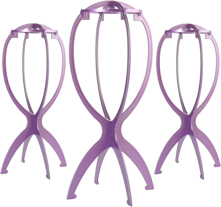 Folding Wig Stands for Short Hair, Plastic Wig Head, Portable Display Stands, Black, 3 Pack