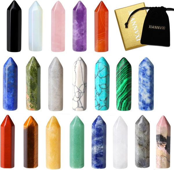 20 Pcs Healing Crystals Set Crystals Gemstones Wands Bulk Crystal Gifts Reiki Polished Stones Crystal Points Assorted Crystals for Beginners Collection