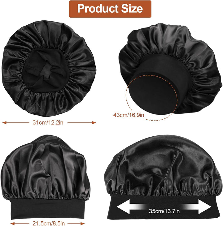 Silk Bonnet, Bonnets for Women, Satin Bonnet Hair for Sleeping, Silk Sleep Cap for Curly Hair Women, Soft and Comfortable for Night Sleep Curly Hair Protection (Black)