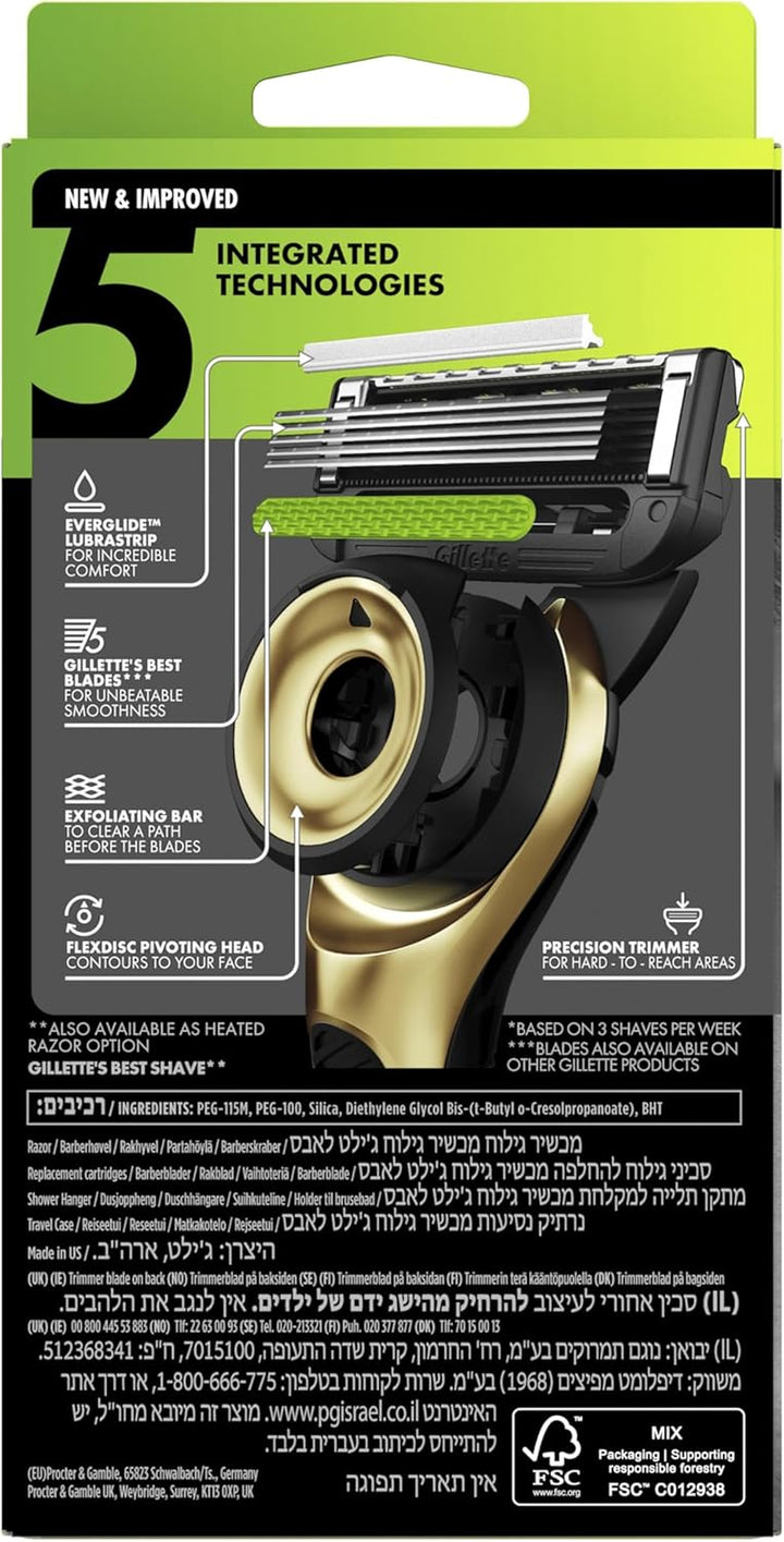 with Exfoliating Bar, Razor for Men Champion Gold Edition, 1 Handle - 5 Blades, Includes Travel Case for Convenient Storage on the Go and Wall Hanger for Easy Storage in the Bathroom