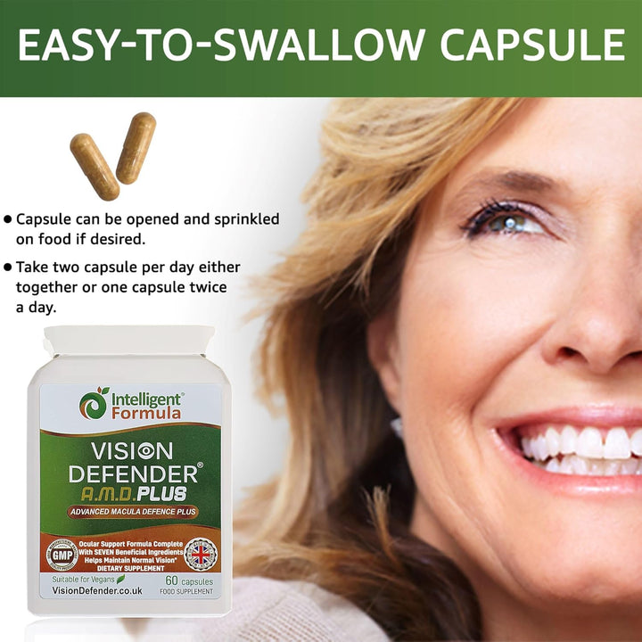 Vision Defender plus Eye Supplement – Complete AREDS2 Eye Vitamins Enhanced with Meso-Zeaxanthin – Lutein, Zeaxanthin, Vitamins C & E, Zinc, Copper – 7 Nutrients for Eye Health – 60 Vegan Capsules
