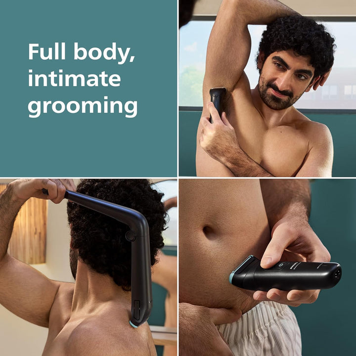 Body Groomer 5000 Series - Trimmer for Men with Triple Protect Shave System, Intimate Trim & Shave, Foldable Back Attachment, 100% Showerproof, 100 Min. Runtime, Model BG5480/15