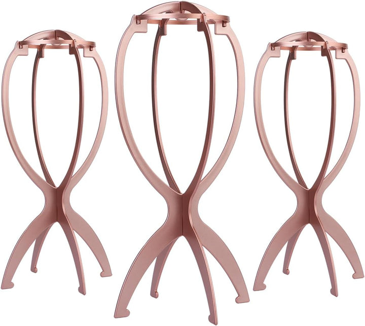Folding Wig Stands for Short Hair, Plastic Wig Head, Portable Display Stands, Black, 3 Pack