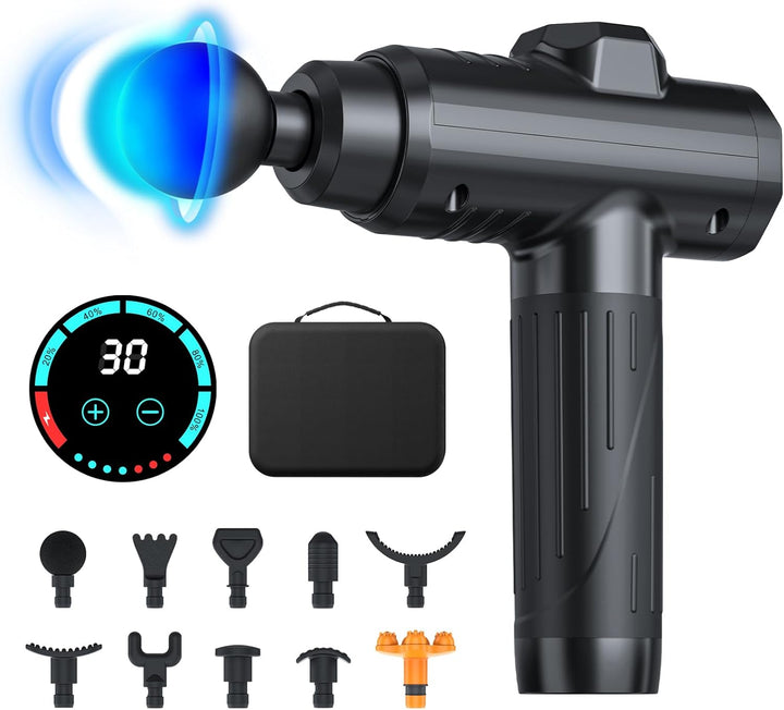 Massage Gun Deep Tissue, Portable Muscle Massage Device with 10 Massage Heads, 2025 Upgraded 30 Speeds Massager with LCD Touch Screen for Body Back Shoulder Muscle Relaxation