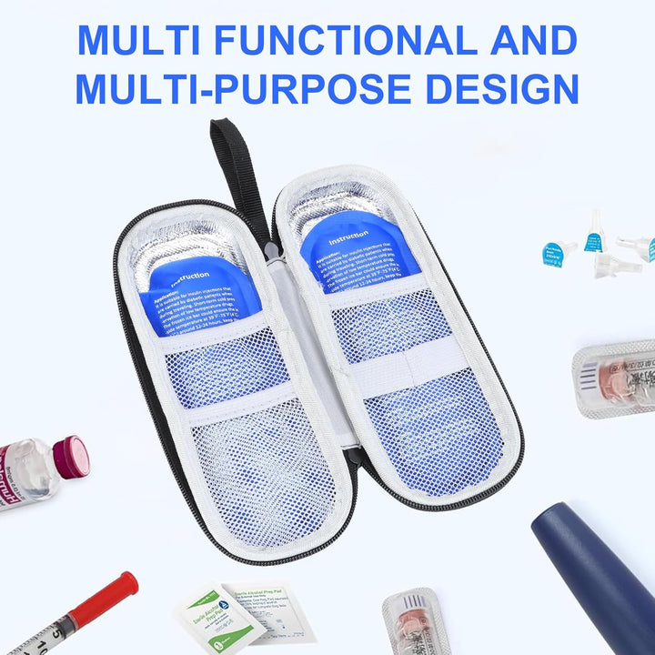 Insulin Pen Travel Case with 2 Ice Packs – Portable Diabetic Medication Cooler Bag, Oxford Fabric, Water-Resistant Shockproof Organizer for Insulin Pens, Vials and Medical Supplies