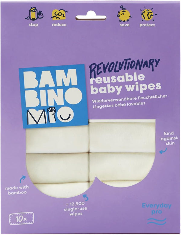 , Reusable Baby Wipes - Everyday Pro - Sustainable and Chemical-Free, Double-Sided Washable Wipes, Pack of 10, Snow - Packaging May Vary