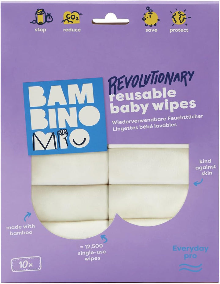 , Reusable Baby Wipes - Everyday Pro - Sustainable and Chemical-Free, Double-Sided Washable Wipes, Pack of 10, Snow - Packaging May Vary
