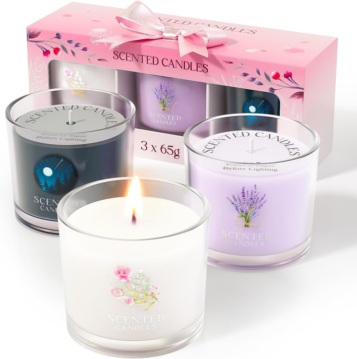 Candle Set, Scented Candle Gift Set for Her, 3 Scented Votive Candles, Birthday Gifts for Women/Men (Pink+Purple+White, 200G)