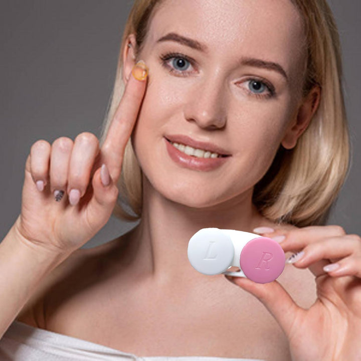 Contact Lens Cases - 4Pcs Portable Contact Lens - Travel Contact Lens Cases,Contact Lens Soaking Storage Case with L and R Caps,Contact Lens Cases Holder Box（Pink+Blue）