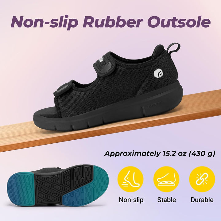 Women'S Wide Fit Open Toe Diabetic Sandals Edema Shoes Surgical Footwear with Adjustable Strap Slippers for Swollen Feet