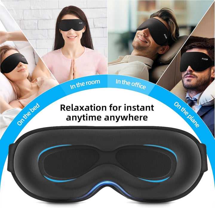 100% Blackout Sleep Mask for Women Men, Zero Eye Pressure Eye Mask, Sleeping Mask for Side Sleepers, Lycra Fabric 3D Contoured Cup Blindfold with Adjustable Strap for Home/Work, 3D Black