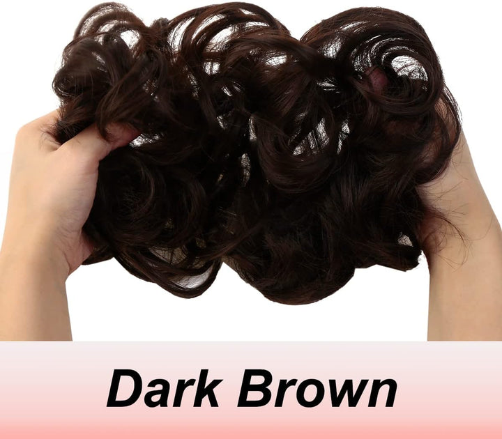 Messy Hair Bun Curly Wavy Hair Scrunchies Accessories Pieces for Women Girls Synthetic Chignons (Dark Brown)