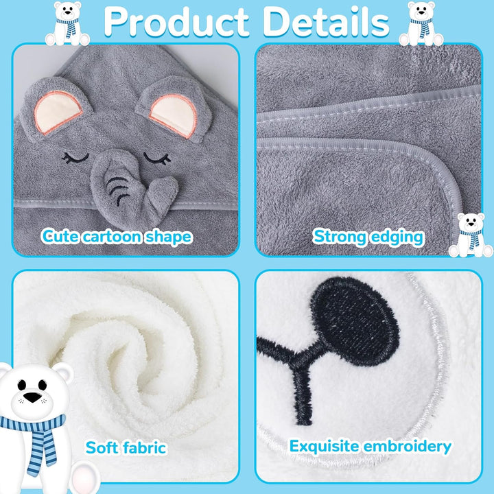 2 Pcs Hooded Baby Towel Set, 80 * 80 Cm Animal Design Baby Bath Towel, Baby Towel Super Absorbent, Animal Design Baby Bath Towels Absorbent, Baby Bath Towel Set for Baby Boys Girls Newborn