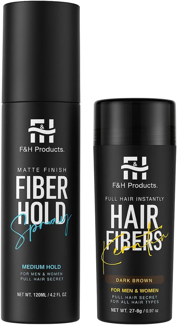 F&H Hair Fibres, Dark Brown Hair Thickening Powder, 27.5G, for Men & Women, All Hair Types