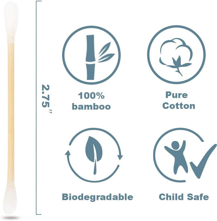 600 Premium Bamboo Cotton Buds, 100% Biodegradable and Plastic Free Ear Buds Cotton, Great Alternative to Plastic Cotton Buds, Swabs and Earbuds (600 Count)