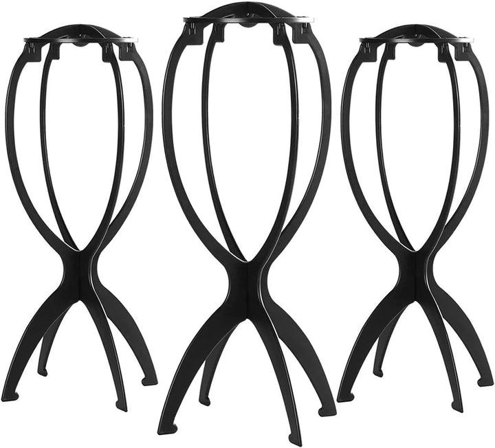 Folding Wig Stands for Short Hair, Plastic Wig Head, Portable Display Stands, Black, 3 Pack