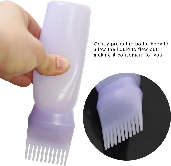 3 Pieces Hair Oil Applicator Bottle Root Comb Hair Dye Brush Applicator Bottle with Graduated 6 Ounce Scale (3 Colors)