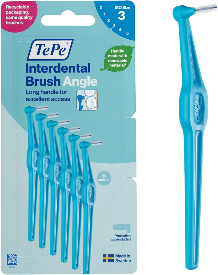 Interdental Brush Angle, Red, 0.5Mm/Iso 2, 6Pcs, Interspace Cleaning, Plaque Remover for Teeth with Narrow Gaps, Ensures Strong Gums and Teeth, Carton Pack